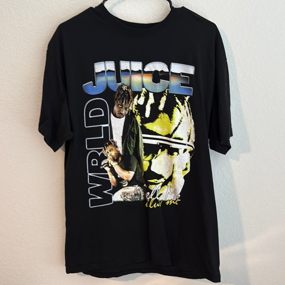 Black Graphic T-Shirt with Blue and Yellow Design